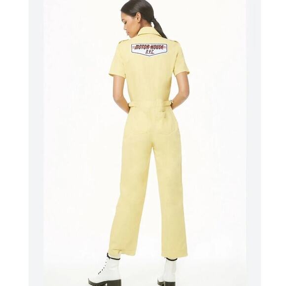 Forever 21 Patch Graphic Utility Jumpsuit Women's Size S Motor House NYC Yellow - Picture 8 of 8